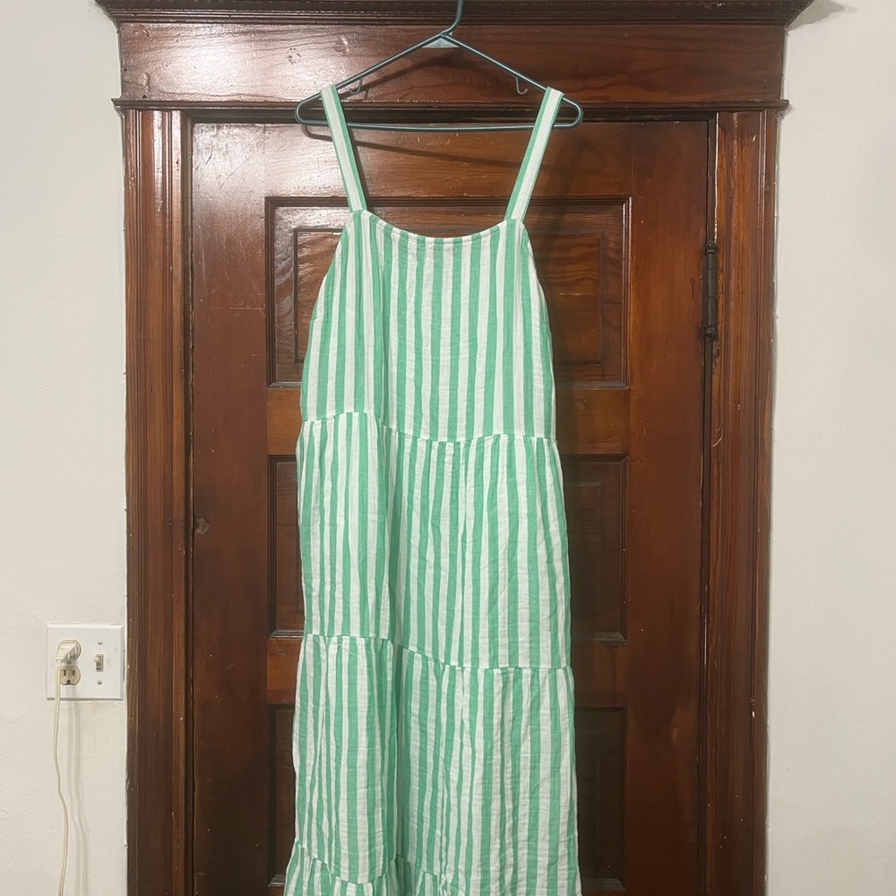 Chic Green and White Striped Maxi Dress
